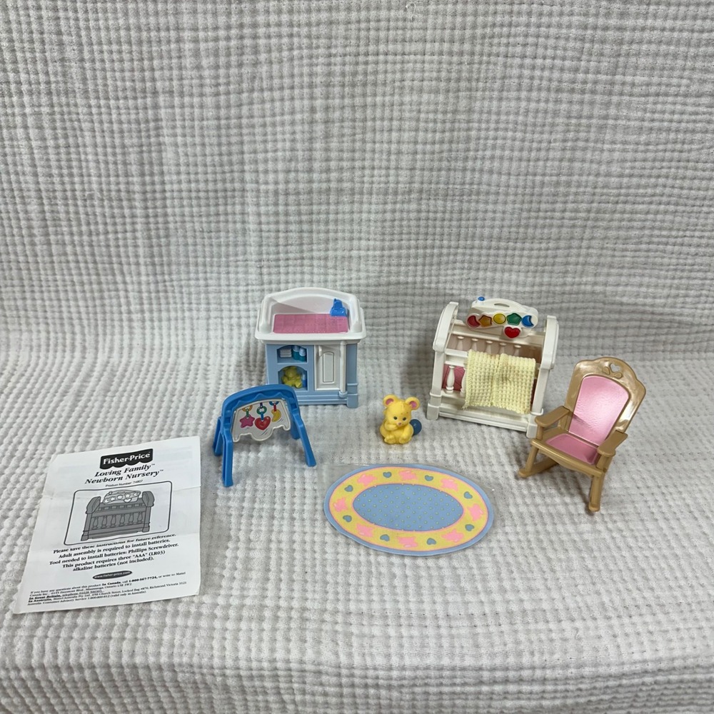 VTG Fisher-Price Loving Family Newborn Nursey set dollhouse 6 piece set complete